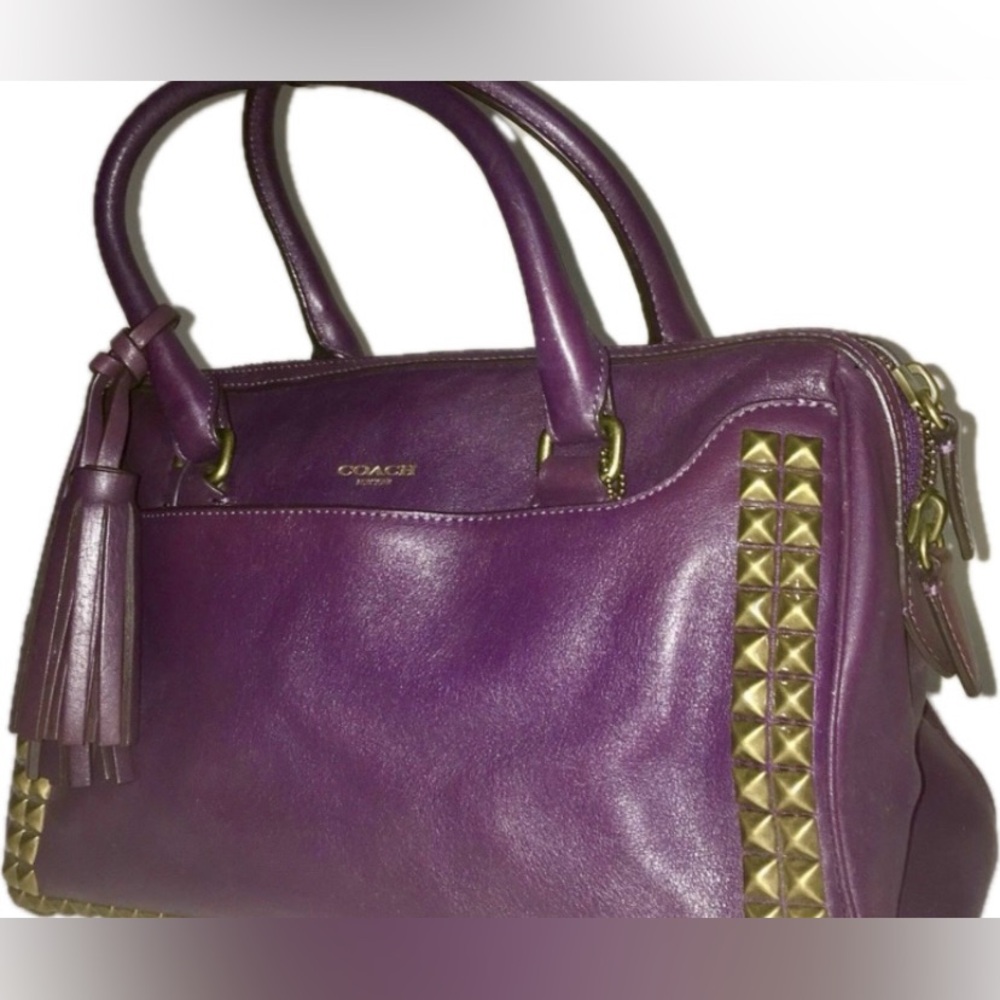 Coach Purple Studded Satchel  Bag - Picture 5 of 13